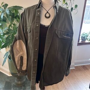 Olive Green Men's Utility Button Up Shirt